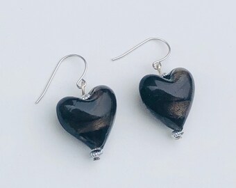 New hand made brown glass heart earrings