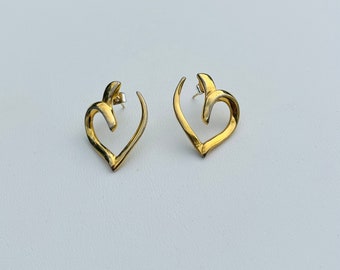 Vintage open heart gold tone earrings