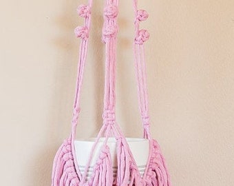 Whimsical macrame plant hanger, boho decor, fringe accent, cotton macrame, pot hanger