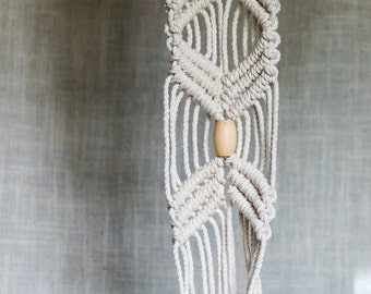 Wood accented macrame plant hanger, boho home decor, macrame rope planter