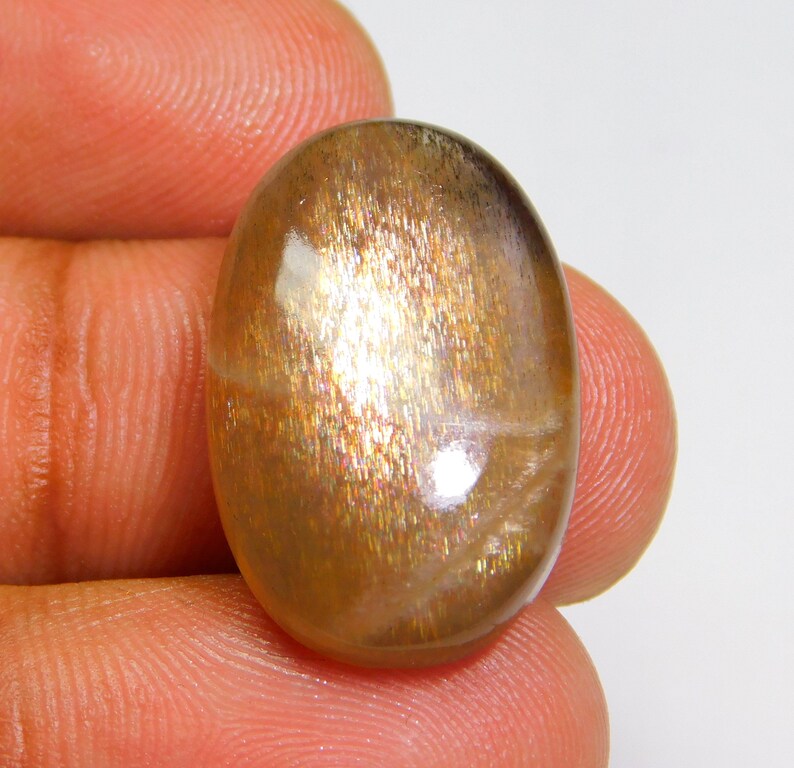 Top Grade Quality Natural Fire Rainbow Lattice Sparkle Sunstone Oval Cabochon 21.00 CT 16x25x5MM Approx Pendant Size Jewelry Making Gemstone
