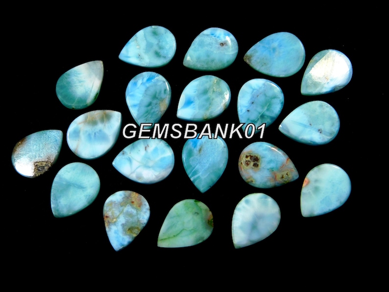 5Piece 13x18x6MM Approx Genuine Natural Sky Blue Larimar Gemstone Pear 50.00 Ct Larimar Semi Precious Cabochon Dominican Republic Gemstone