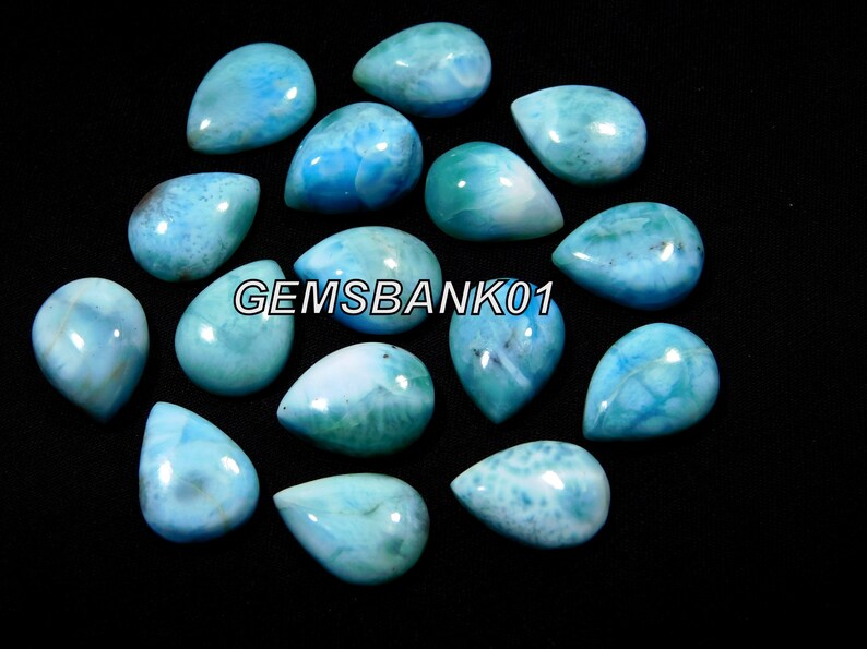 5Piece 13x18x6MM Approx Genuine Natural Sky Blue Larimar Gemstone Pear 50.00 Ct Larimar Semi Precious Cabochon Dominican Republic Gemstone