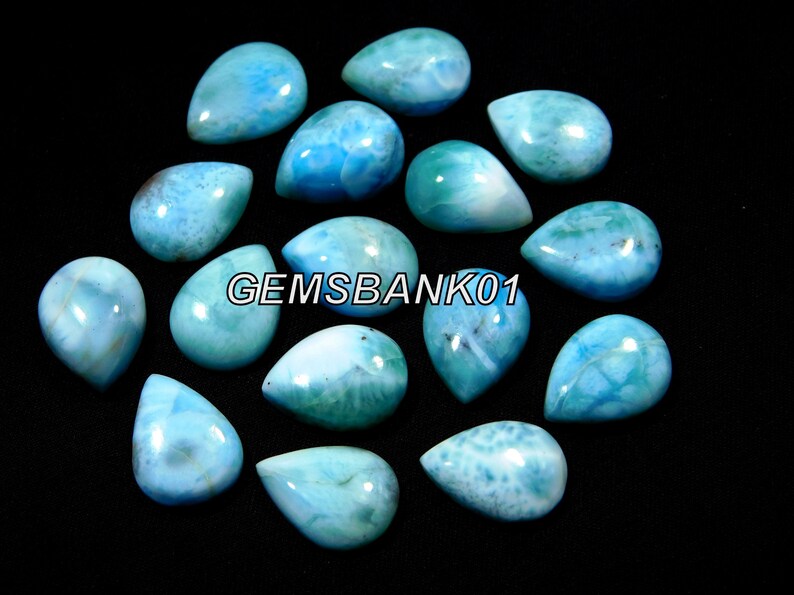 5Piece 13x18x6MM Approx Genuine Natural Sky Blue Larimar Gemstone Pear 50.00 Ct Larimar Semi Precious Cabochon Dominican Republic Gemstone