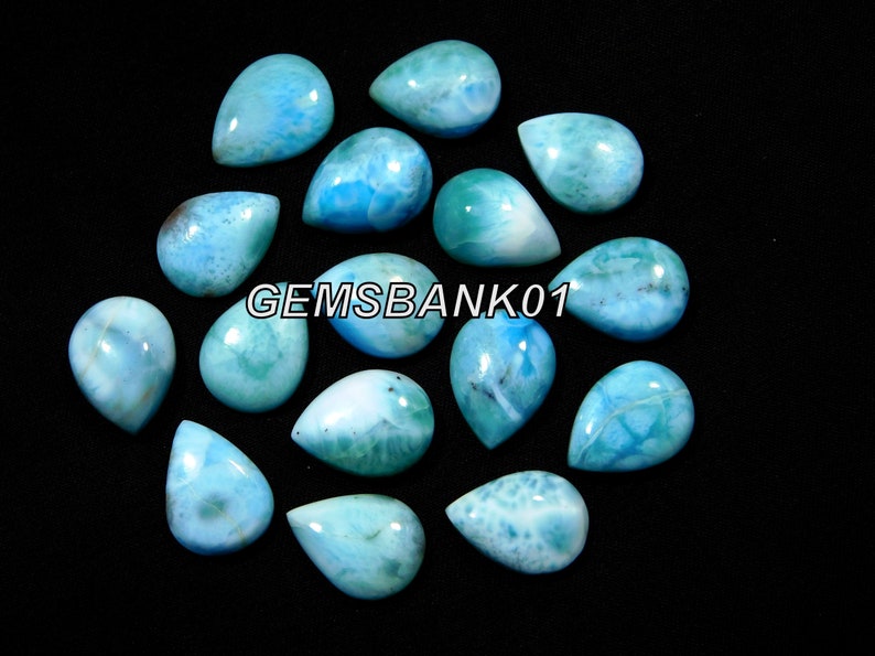 5Piece 13x18x6MM Approx Genuine Natural Sky Blue Larimar Gemstone Pear 50.00 Ct Larimar Semi Precious Cabochon Dominican Republic Gemstone