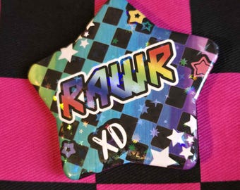 Rawr xD Holographic Star Badge Furry Fursona Scene Sparkledog Emo badge 58mm