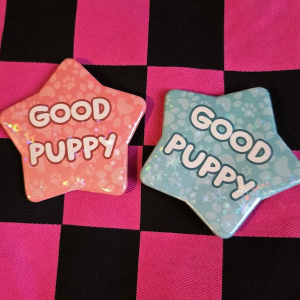 Insignia holográfica Good Puppy Pup Star de 58 mm, insignia de juego de mascota Fursona peluda PuppyGirl PuppyBoy