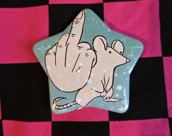 Novelty Holo Rat Star Shaped Pin 58mm