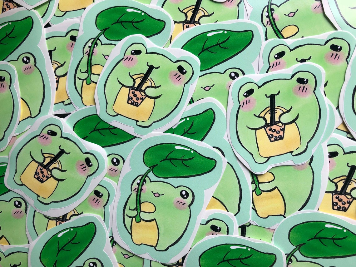 SALE Kawaii Frog Sticker Cute Froggy Vintl Stickers Boba | Etsy