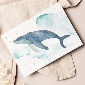 Postkarte „Wal" • Aquarell handgemalt • Glückwunschkarte Geburtstag Buckelwal