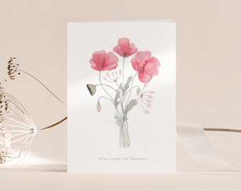 Carte pliante « Mariage » | fleurs de pavot, carte de mariage, félicitations