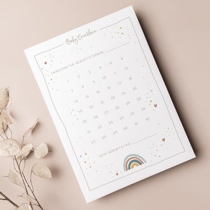 Karte "Baby Countdown" • Handgemalt • Regenbogen Geburt Kalender