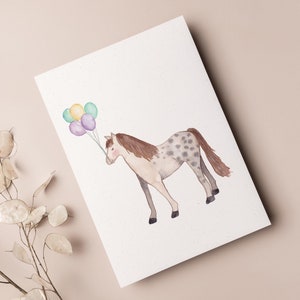 Postkarte „Party Pony“ • Aquarell handgemalt • Glückwunschkarte Kindergeburtstag Pferdegeburtstag