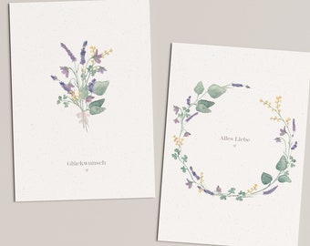 Set of postcards wildflowers congratulations • 2 cards with hand-painted watercolor motifs