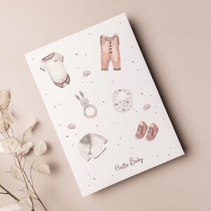 Postkarte "Hallo Baby" mit Regenbogen • Aquarell handgemalt • Karte Geburt Babyparty