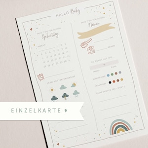 Einzelkarte "Babyparty Ausfüllkarte" • Handgemalt • Regenbogen Tippspiel Ratespiel Baby