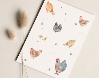 Postcard “Chickens” • Card with hand-painted watercolor motifs