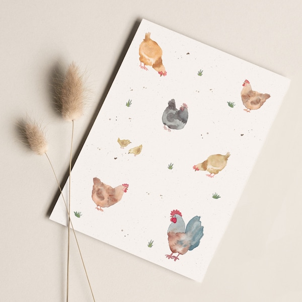 Postcard “Chickens” • Card with hand-painted watercolor motifs