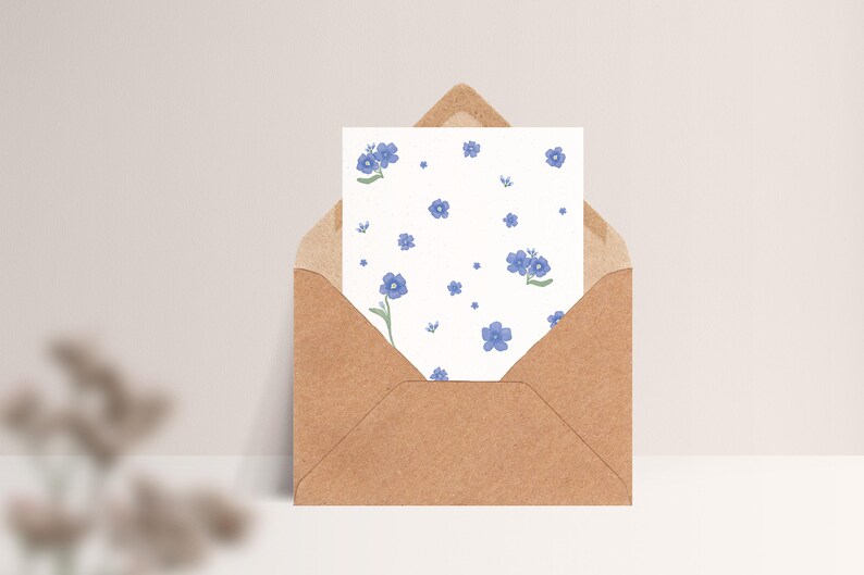 Carte postale « Ne m'oubliez pas » • Aquarelle peinte à la main • Carte de vœux florale, carte de deuil Mit Umschlag Kraft