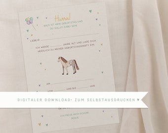 Children's birthday invitation to print out yourself | Horse party invitation card