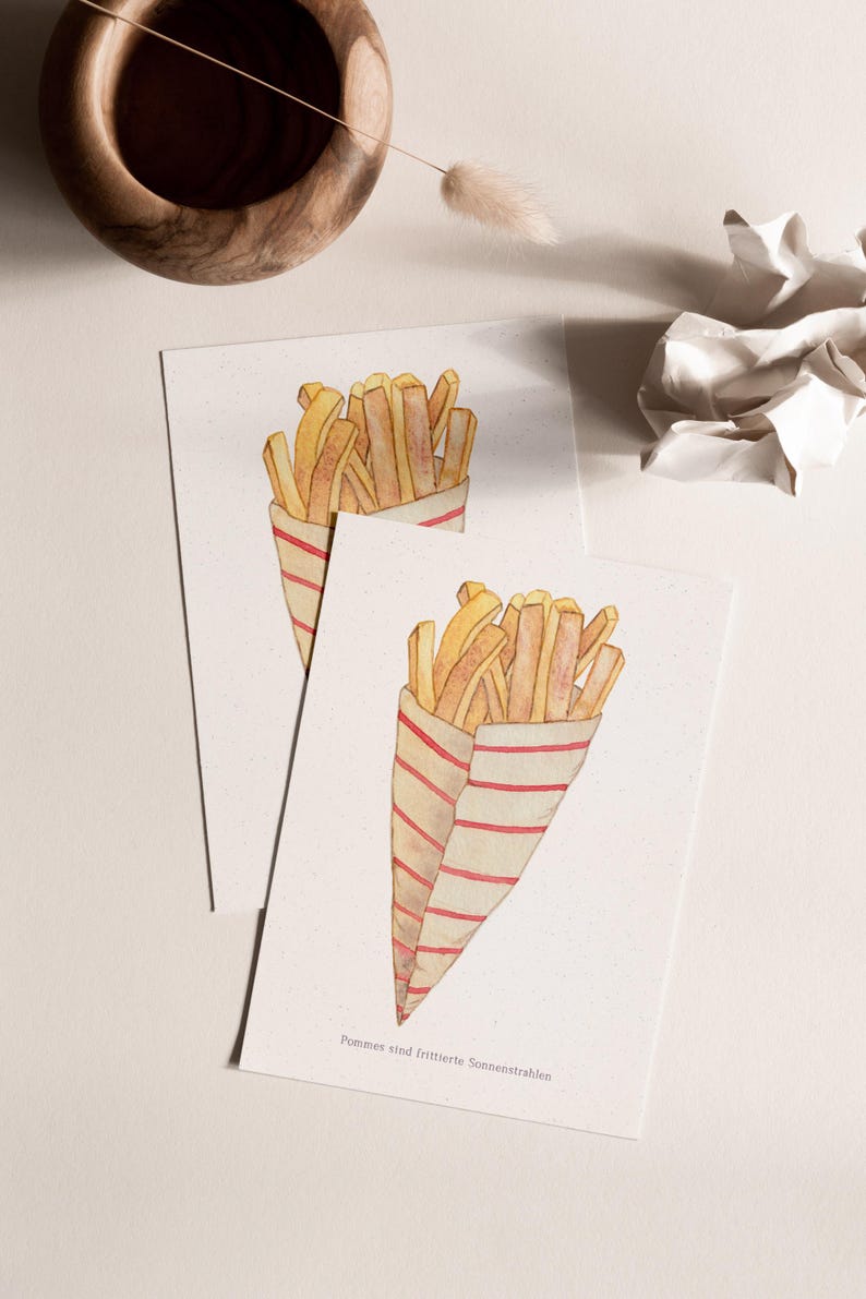 Carte postale « Frites » • Frites dans un sachet avec l'inscription « Les frites sont des rayons de soleil frits » image 6