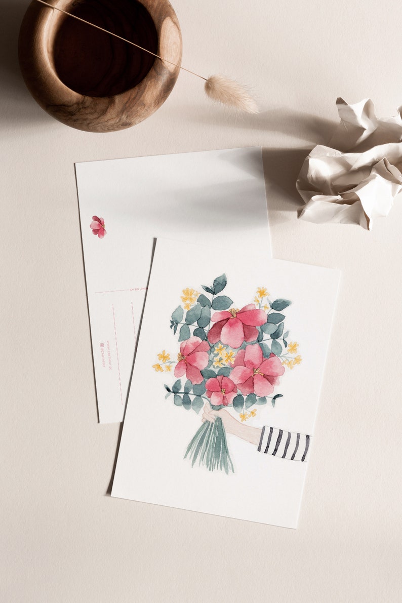 Carte postale « Bouquet de Fleurs » • Aquarelle peinte à la main • Carte de voeux fête des mères image 5