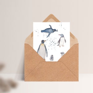 Carte postale « Pingouins » • Aquarelle peinte à la main • Carte de félicitations, carte anniversaire, amour des animaux Mit Umschlag Kraft