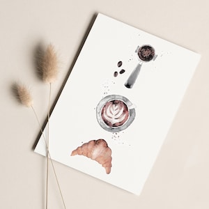 Postkarte "Coffee" • Aquarell handgemalt • Glückwunschkarte Geburtstag Kaffeliebhaber Kleines Frühstück