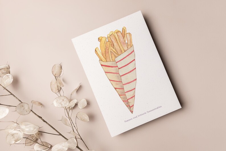 Carte postale « Frites » • Frites dans un sachet avec l'inscription « Les frites sont des rayons de soleil frits » image 2