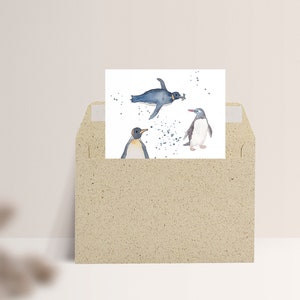 Carte postale « Pingouins » • Aquarelle peinte à la main • Carte de félicitations, carte anniversaire, amour des animaux Mit Umschlag Gras