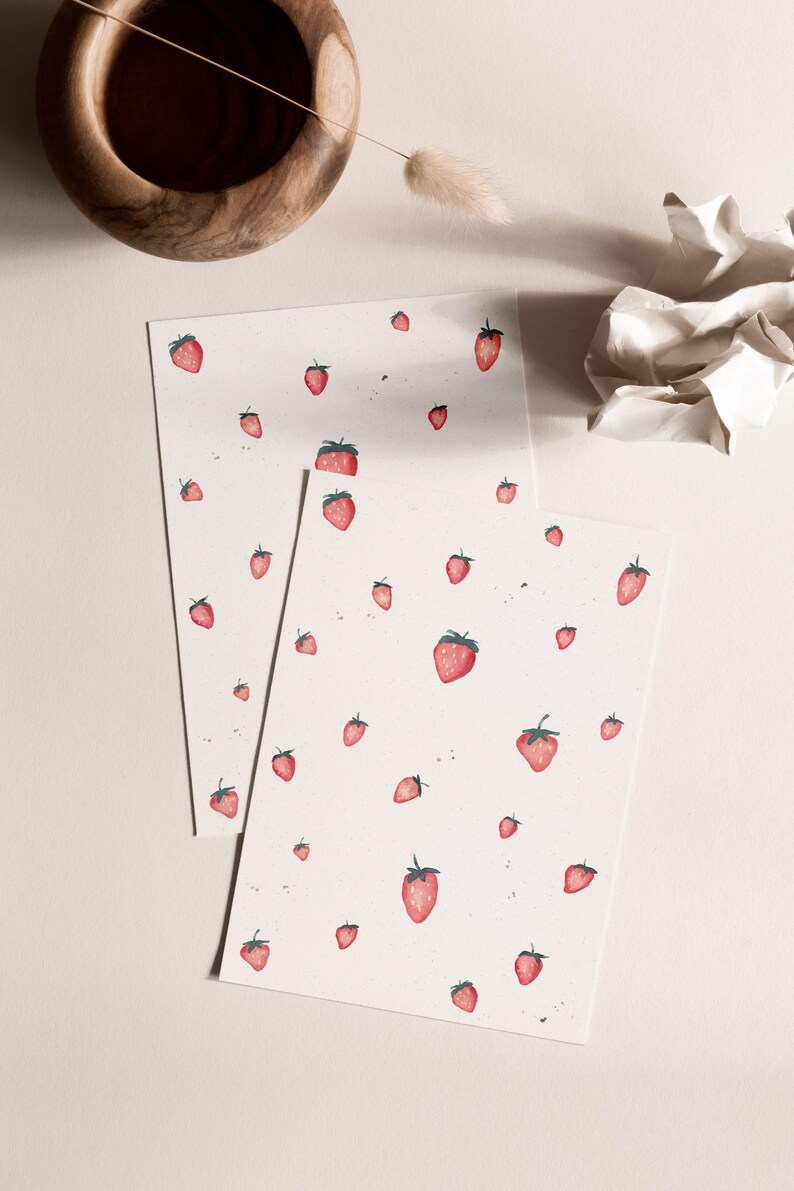 Carte postale « Fraises » • Aquarelle peinte à la main • Carte de vœux printanière image 6