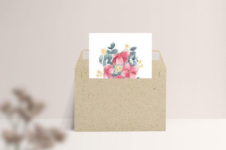 Carte postale « Bouquet de Fleurs » • Aquarelle peinte à la main • Carte de voeux fête des mères Mit Umschlag Gras