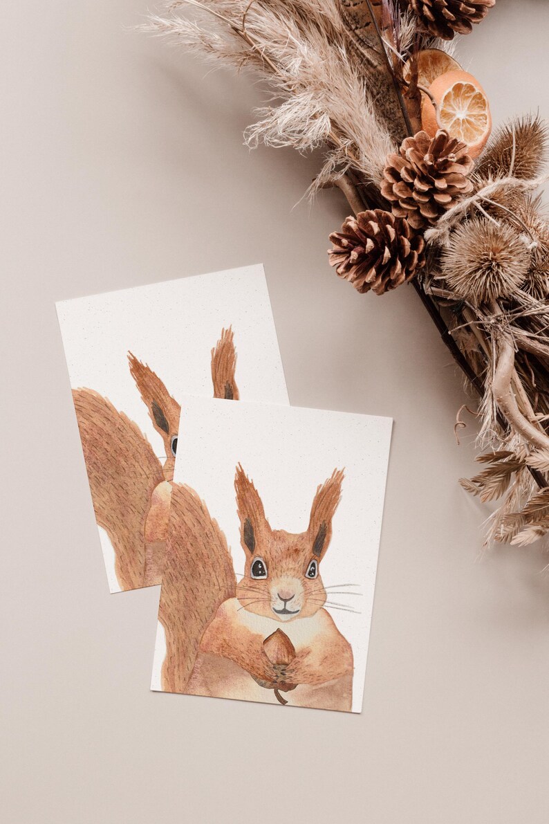 Carte postale « Écureuil » • Aquarelle peinte à la main • Carte de voeux d'anniversaire pour animaux de la forêt image 5