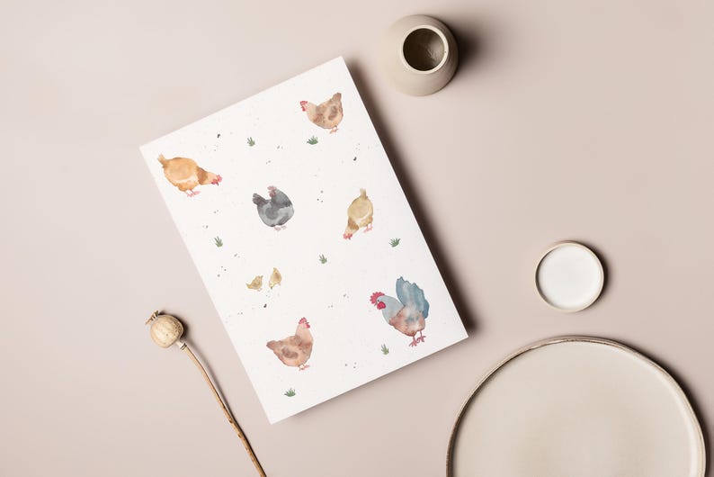 Carte postale « Poulets » • Aquarelle peinte à la main • Carte de vœux de Pâques image 4