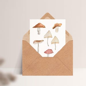 Carte postale « Champignons » • Aquarelle peinte à la main • Carte de voeux d'automne Mit Umschlag Kraft
