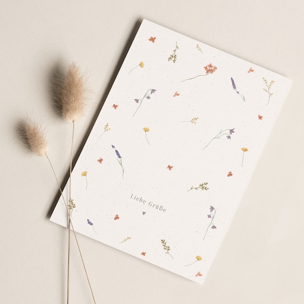 Postkarte „Liebe Grüße" Blumen • Karte mit handgemalten Aquarellblumen