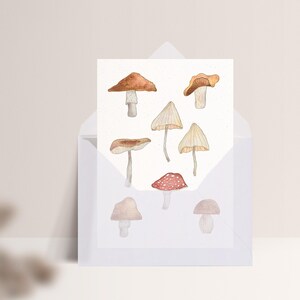 Carte postale « Champignons » • Aquarelle peinte à la main • Carte de voeux d'automne Mit Umschlag Transp.