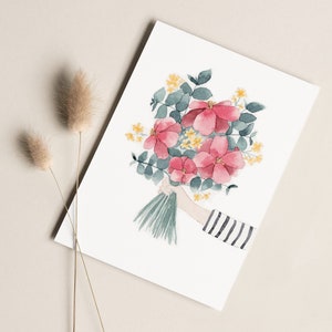 Mother's Day postcard "Bouquet of flowers" | Mother's Day card, birthday, watercolor, eucalyptus