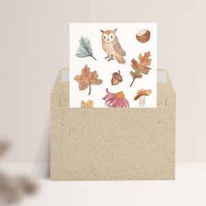 Carte postale « Amour d'automne » • Aquarelle peinte à la main • Carte de voeux d'anniversaire hibou des forêts Mit Umschlag Gras