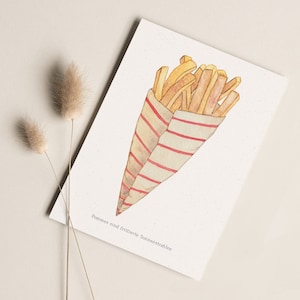 Postkarte „Pommes" • Fritten in Tüte mit Spruch "Pommes sind frittierte Sonnenstrahlen"