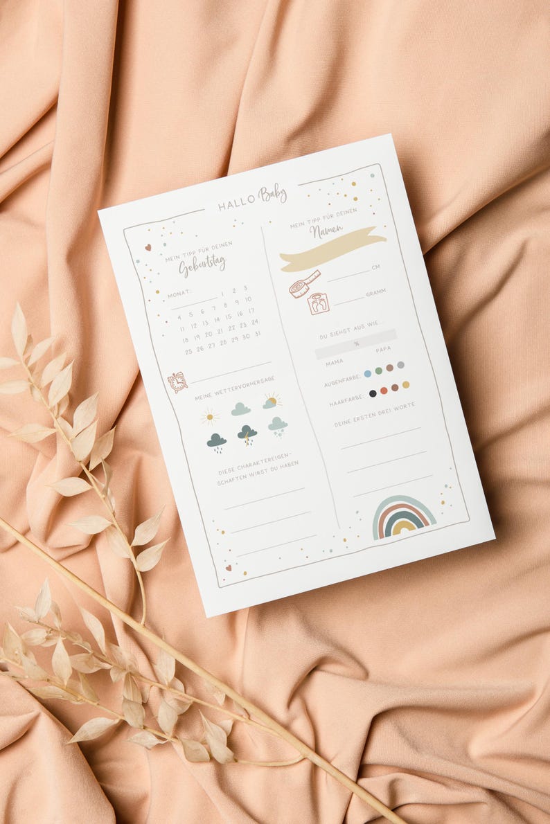 Carte simple « Carte à remplir pour baby shower » • Peinte à la main • Jeu de devinettes arc-en-ciel pour bébé image 7