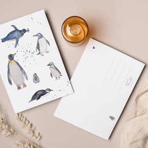 Carte postale « Pingouins » • Aquarelle peinte à la main • Carte de félicitations, carte anniversaire, amour des animaux image 3
