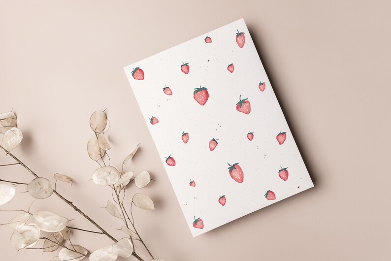 Carte postale « Fraises » • Aquarelle peinte à la main • Carte de vœux printanière image 3