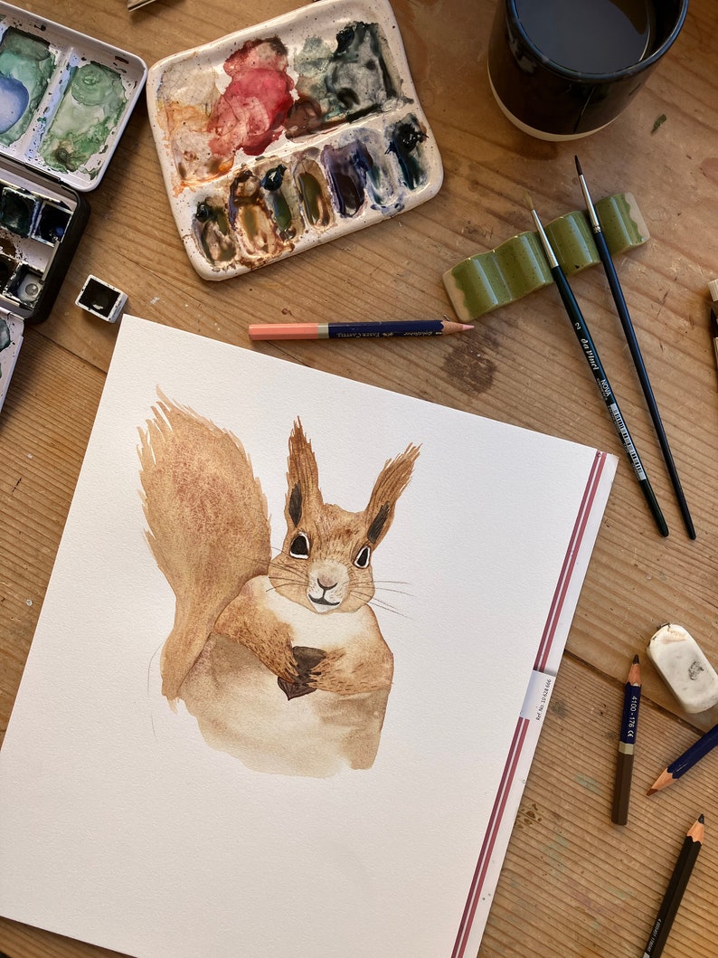 Carte postale « Écureuil » • Aquarelle peinte à la main • Carte de voeux d'anniversaire pour animaux de la forêt image 6