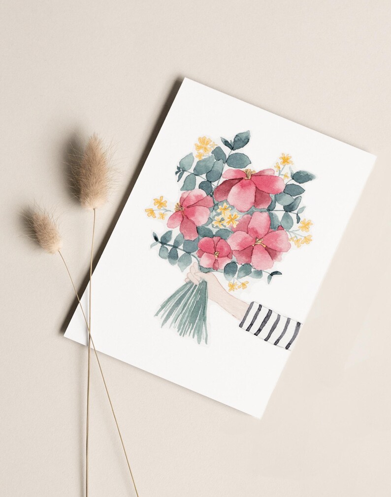 Carte postale « Bouquet de Fleurs » • Aquarelle peinte à la main • Carte de voeux fête des mères image 1