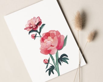 Postcard “Peony” • Card with hand-painted watercolor motifs