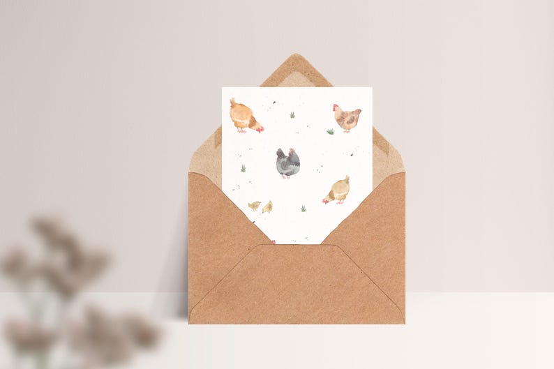 Carte postale « Poulets » • Aquarelle peinte à la main • Carte de vœux de Pâques image 6