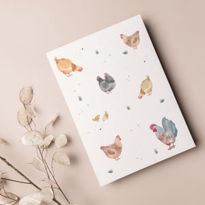 Carte postale « Poulets » • Aquarelle peinte à la main • Carte de vœux de Pâques image 3