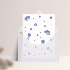Carte postale « Ne m'oubliez pas » • Aquarelle peinte à la main • Carte de vœux florale, carte de deuil Mit Umschlag Transp.