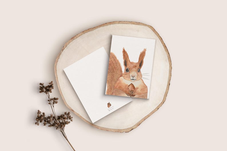 Carte postale « Écureuil » • Aquarelle peinte à la main • Carte de voeux d'anniversaire pour animaux de la forêt image 4
